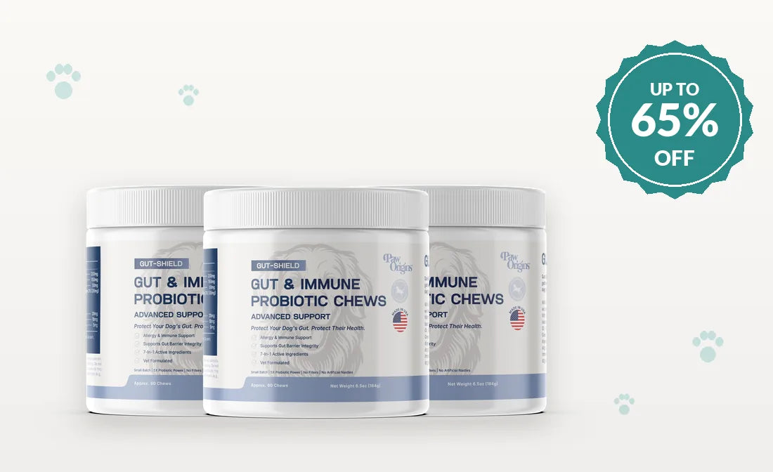 Three jars of Gut-Shield with an up to 65% off badge